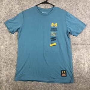Under Armour UA Shirt Mens Medium Heatgear Multi Logo Tee Scribble 1366420